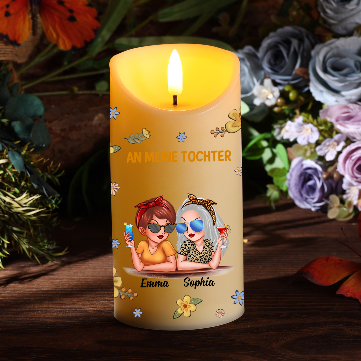 Personalisierbare 2 Namen & Muster LED-Kerze – An meine Tochter-Geschenk für Mutter/Tochter