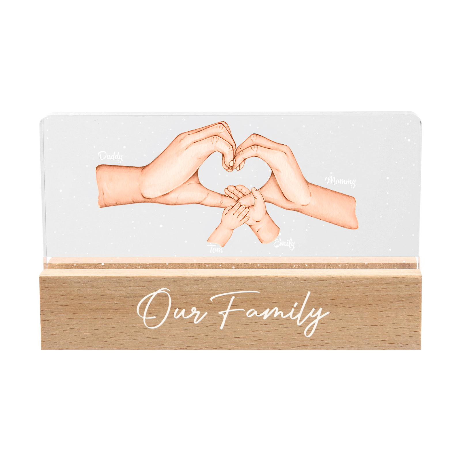 Personalisierte 4 Namen & Text PAPA Hand in Hand Nachtlicht Geschenk für Vater-Unsere Familie