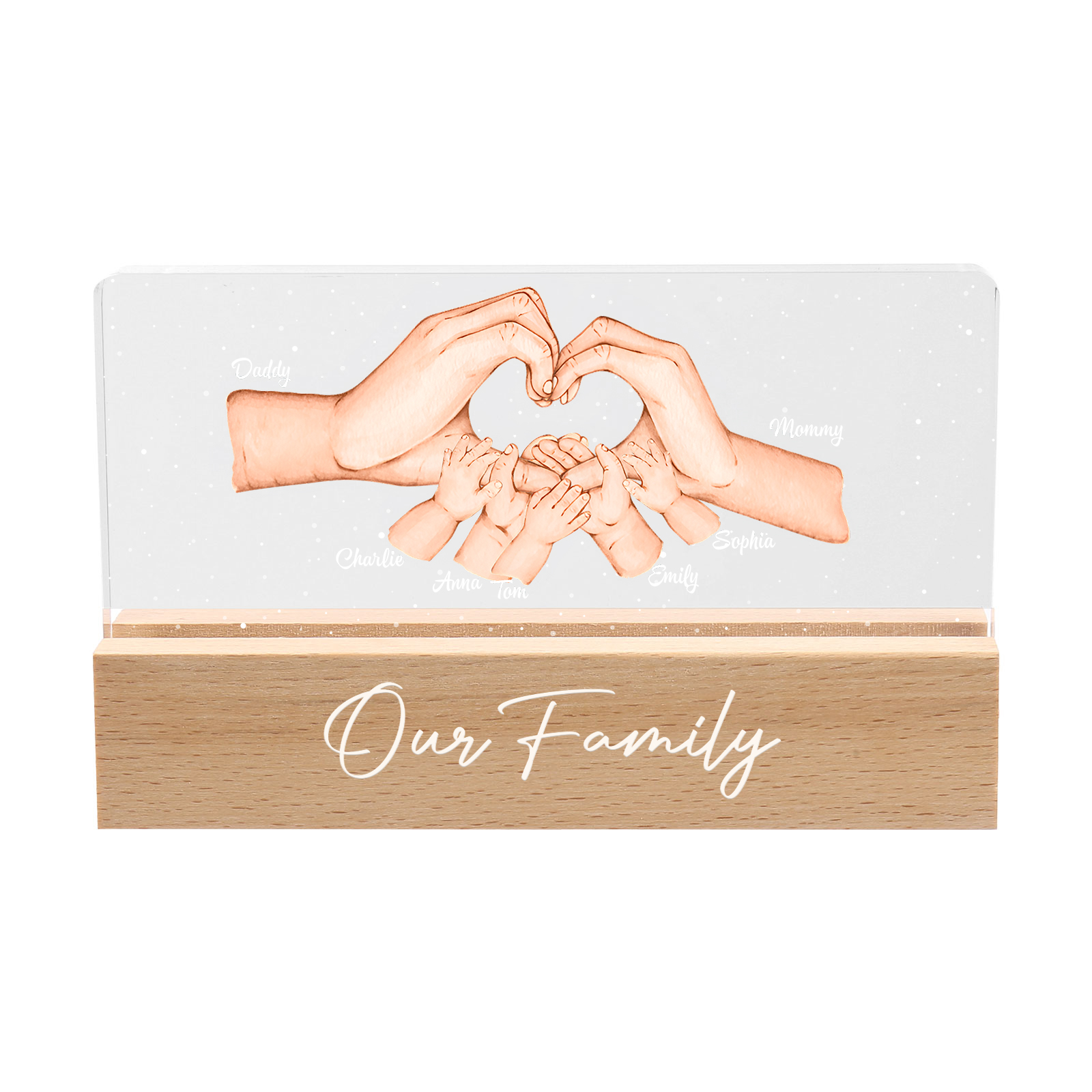 Personalisierte 7 Namen & Text PAPA Hand in Hand Nachtlicht Geschenk für Vater-Unsere Familie