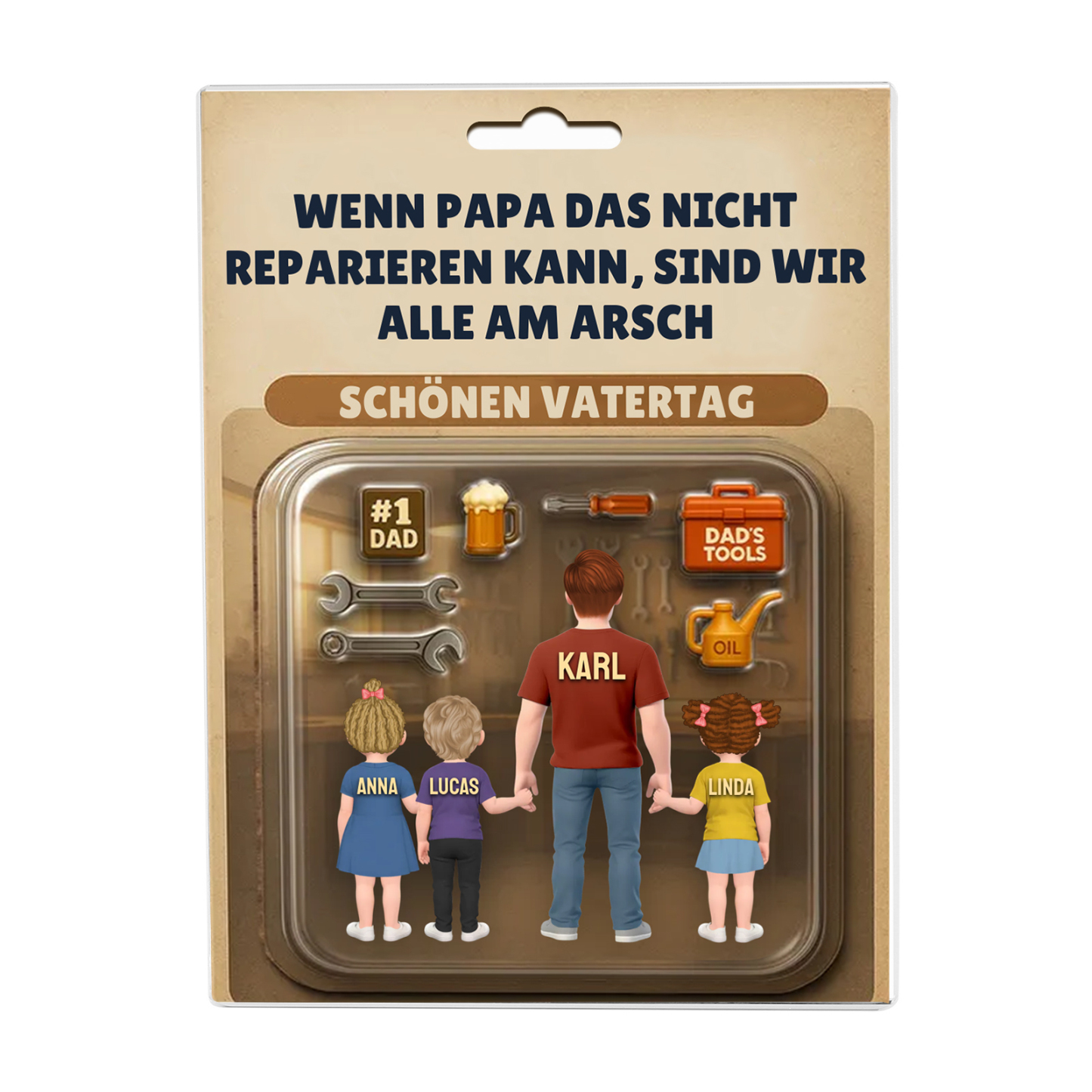 Personalisiertes Design von Papa und Kinder Acryl-Deko-Papa kann alles reparieren-Schreibtischdekoration für Papa