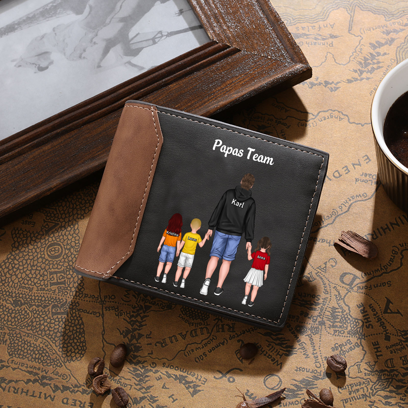 Herren Personalisierts Muster Leder Geldbörse für Papa zum Vatertag-Papas Team