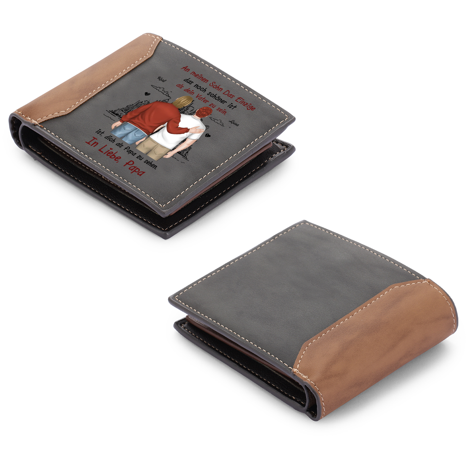 Herren Personalisierte 2 Namen- Leder Geldbörse mit Vater und Kind-An meine Sohn- Geschenk für Sohn