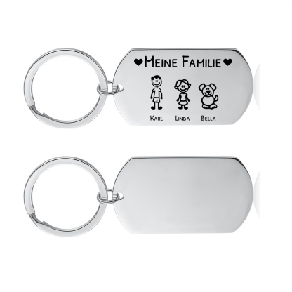Personalisierbarer 2-7 Namen Schlüsselanhänger mit Muster-Meine Familie