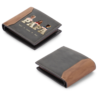Herren Personalisierte 1-10 Namen & Foto- Leder Geldbörse - Geschenk für Papa zum Vatertag