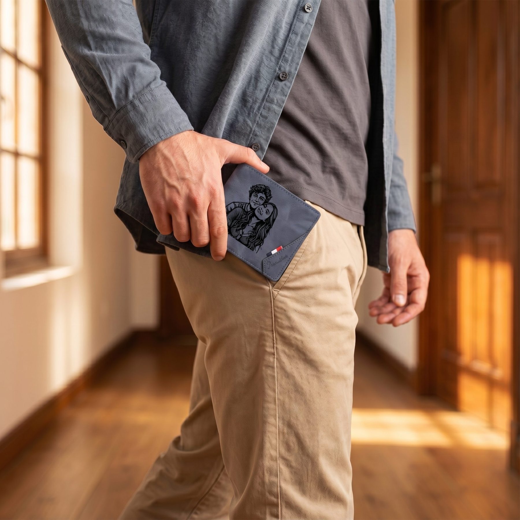 Personalisierte Herren‑Geldbörse mit Foto‑Gravur oder Monogramm Initiale