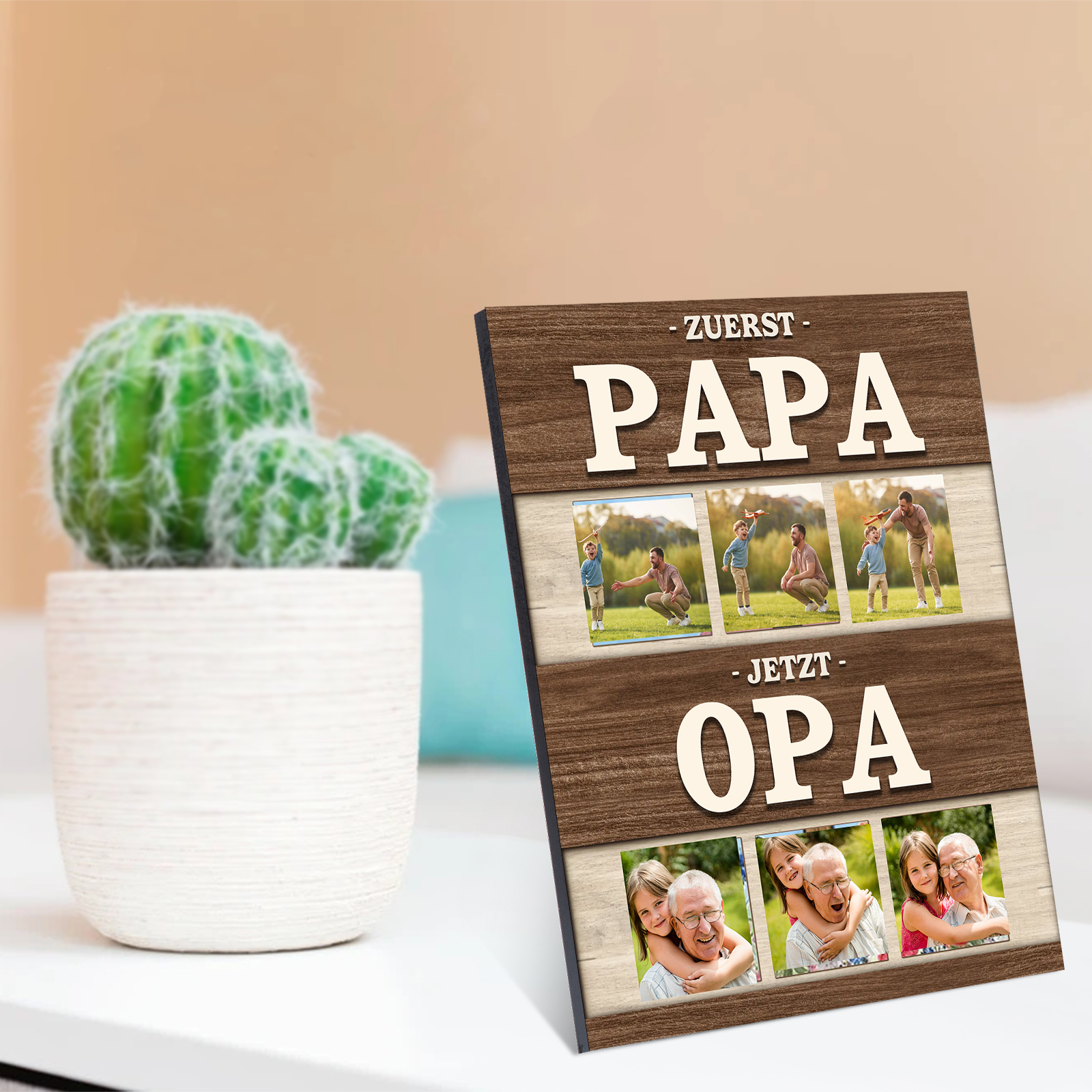 Holzbild-Personalisierte 6 Fotos-zuerst Papa, jetzt Opa