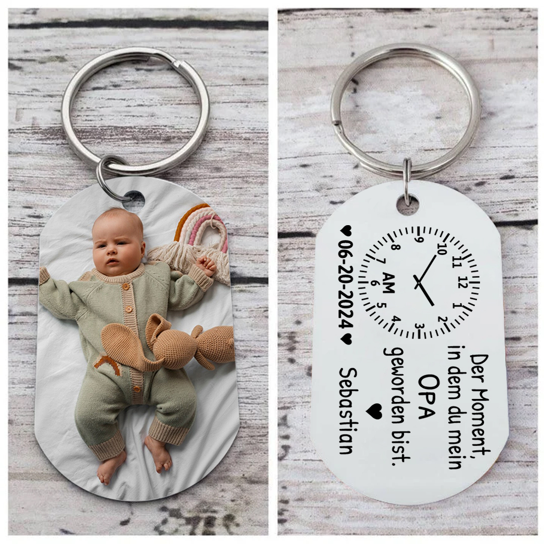 Personalisierte Namen & Datum & Uhr & Foto Schlüsselanhänger für Opa