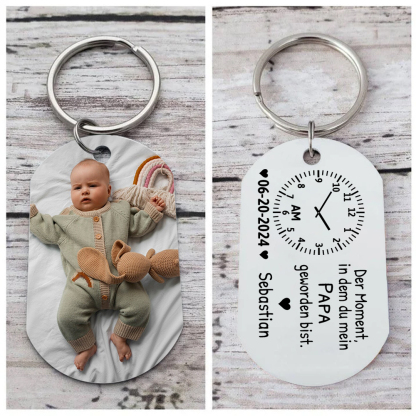 Personalisierte Namen & Datum & Uhr & Foto Schlüsselanhänger für Papa