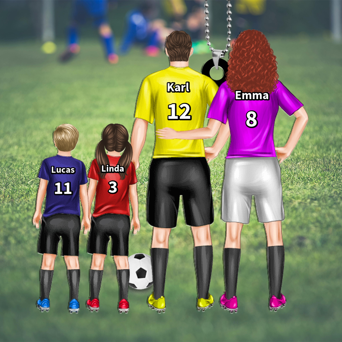 Personalisierbare 3 Namen Fussball Familie-Schlüsselanhänger für Familie