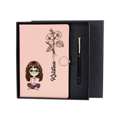 Personalisierbare Muster & Geburtsblume auf dem Notizbuch mit Kugelschreiber-Geschenk für Kinder zur Schule