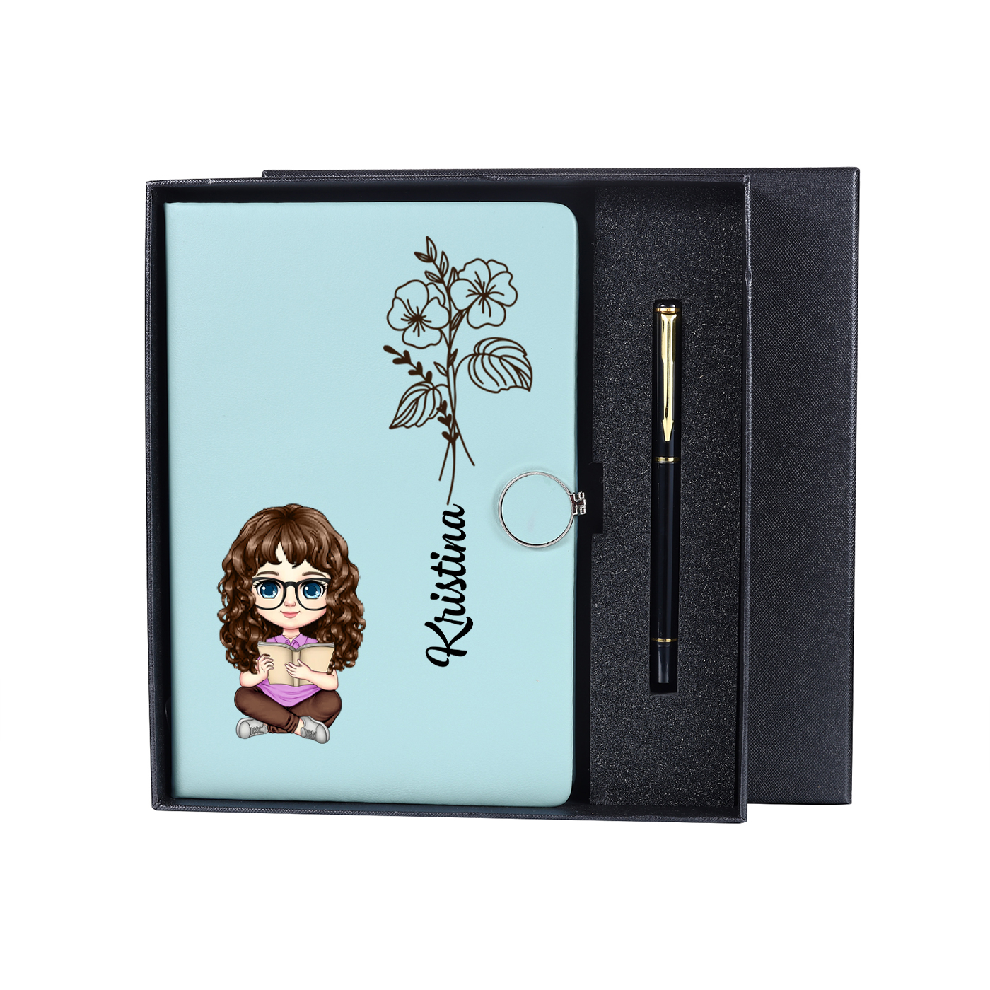 Personalisierbare Muster & Geburtsblume auf dem Notizbuch mit Kugelschreiber-Geschenk für Kinder zur Schule