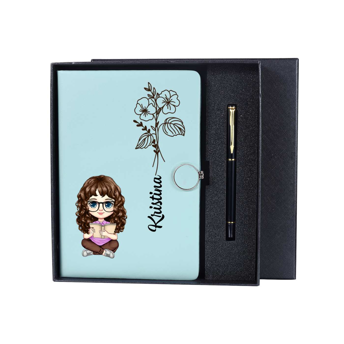 Personalisierbare Muster & Geburtsblume auf dem Notizbuch mit Kugelschreiber-Geschenk für Kinder zur Schule