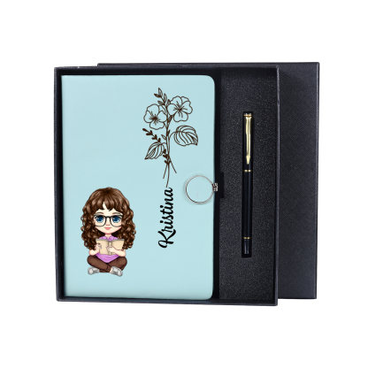 Personalisierbare Muster & Geburtsblume auf dem Notizbuch mit Kugelschreiber-Geschenk für Kinder zur Schule