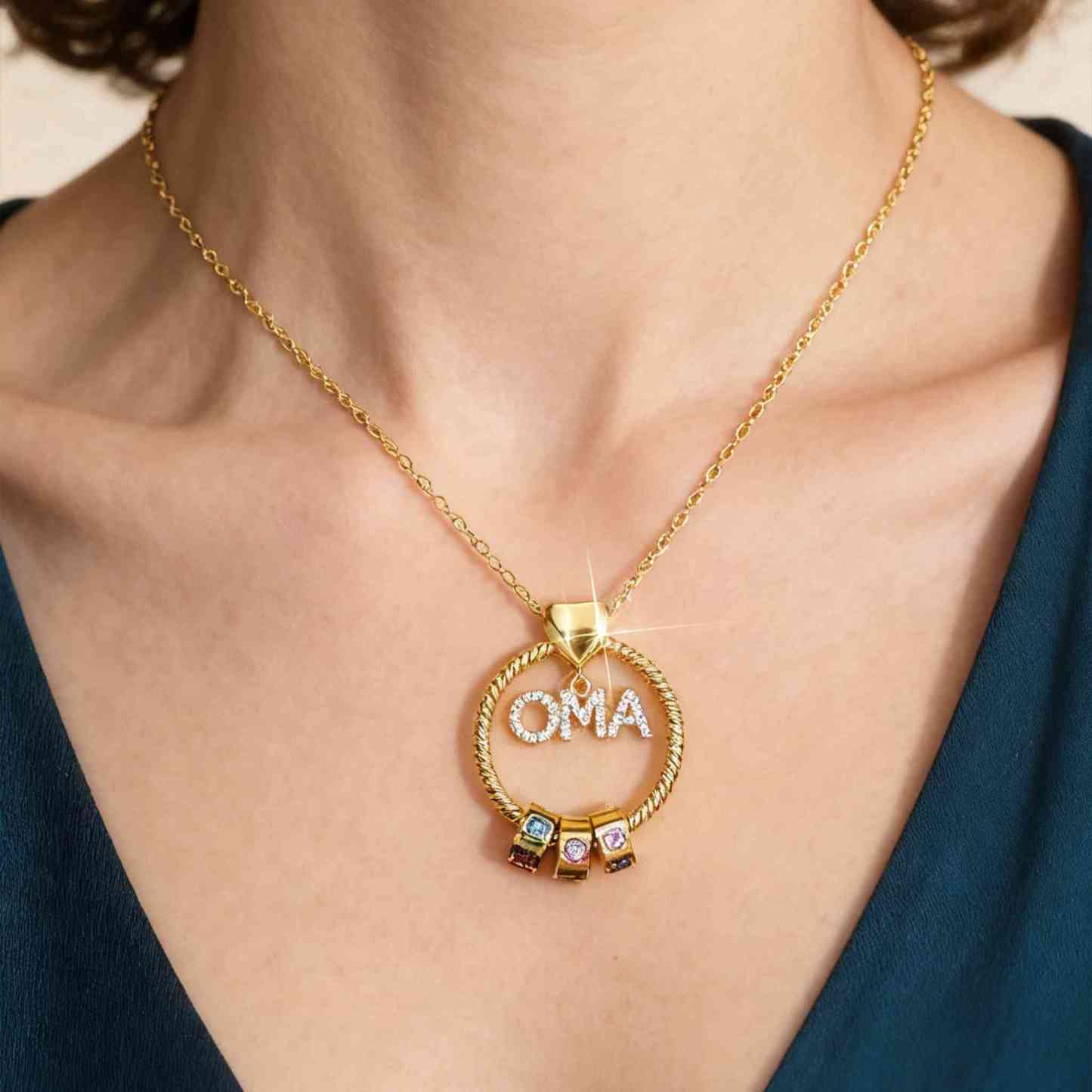 Personalisierte 1-5 Namen Gravur "OMA" Halskette mit 1-5 Geburtssteinen