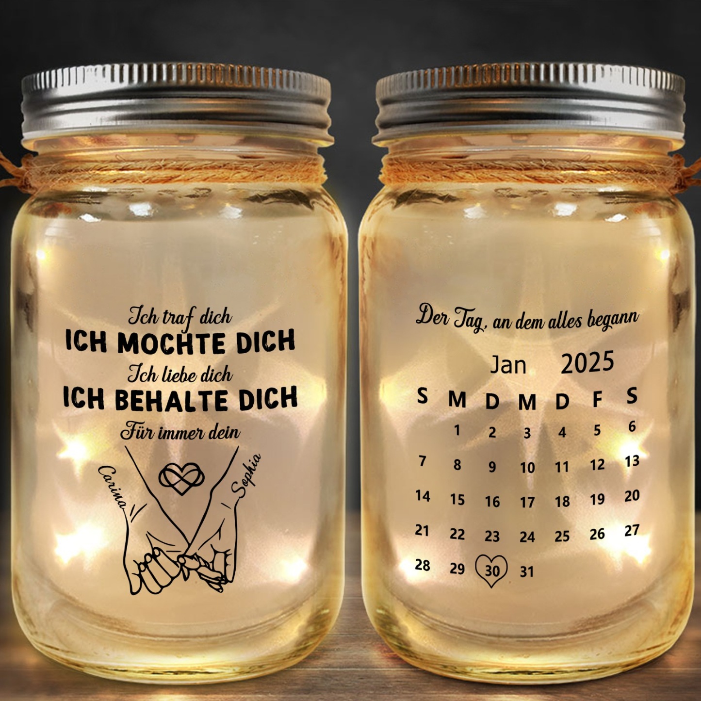 Personalisiertes LED Flaschenlicht mit Namen, Datum, Paar Geschenk, Valentinstag Geschenk, Weihnachten | kettenmachen