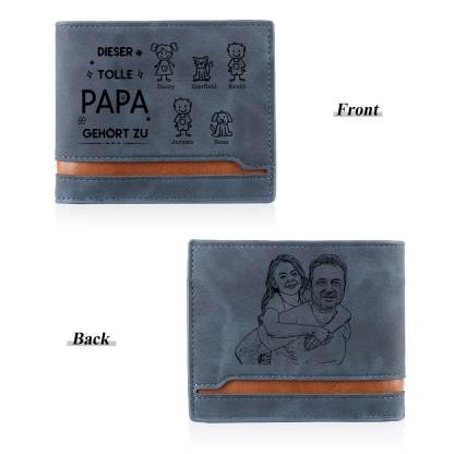 Herren Personalisiertes Foto & 5 Namen & Muster Dieser tolle Papa gehört zu Leder Geldbörse-Geschenk für Vater