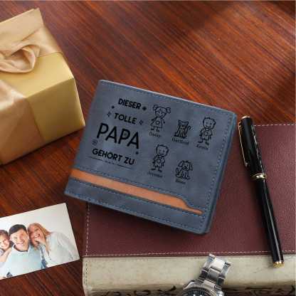 Herren Personalisiertes Foto & 5 Namen & Muster Dieser tolle Papa gehört zu Leder Geldbörse-Geschenk für Vater