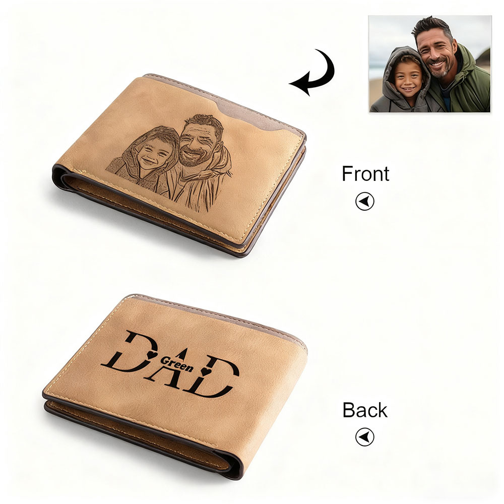 Personalisierte vintage Herren-Wallet mit Foto-Name-Gravur für Papa — “DAD”