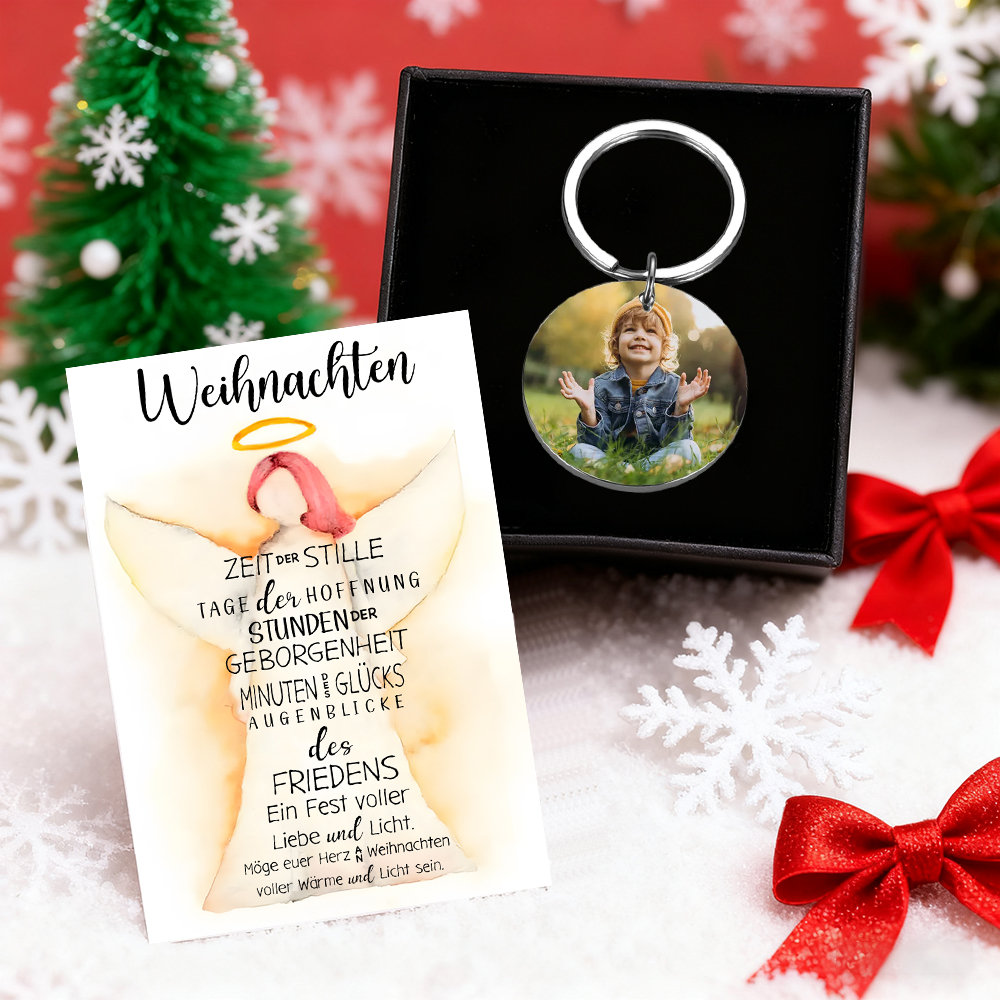 Personalisierter Schlüsselanhänger „Schutzengel TO GO“ mit Foto – Weihnachtsgeschenk mit Karte