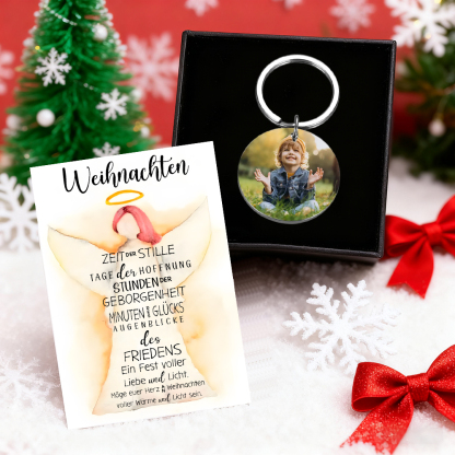 Personalisierter Schlüsselanhänger „Schutzengel TO GO“ mit Foto – Weihnachtsgeschenk mit Karte