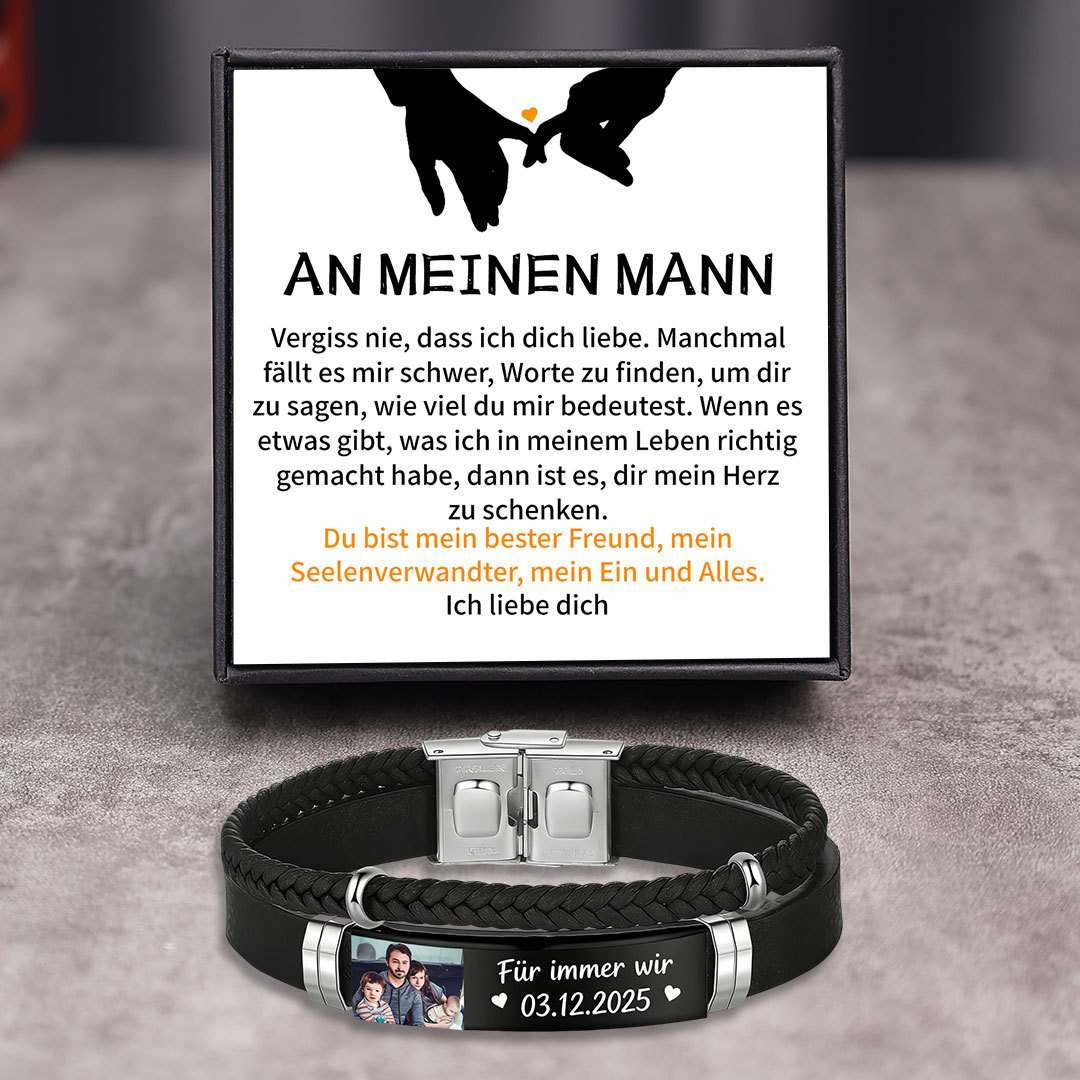 Herren Personalisierter 1 Text & Foto-Leder Armband Geschenkkarten-Set für Mann