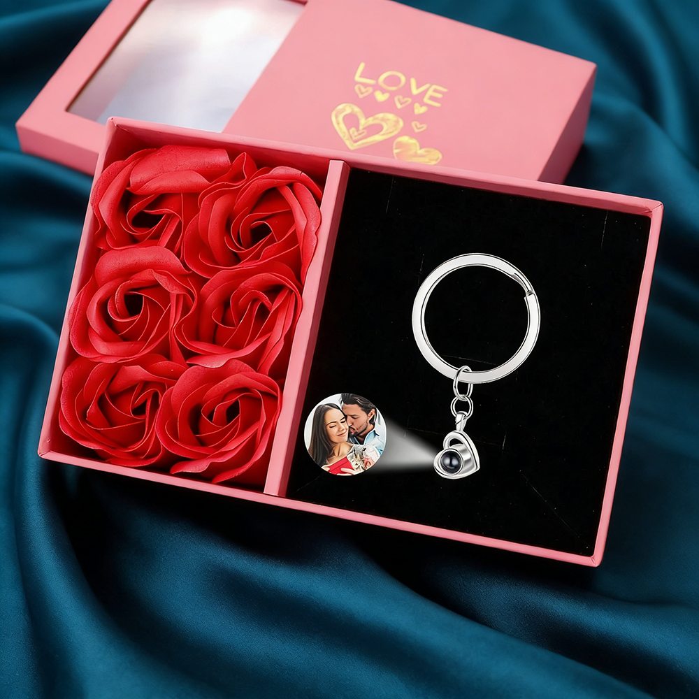 Personalisierter Schlüsselanhänger mit Herz und Projektionsfoto