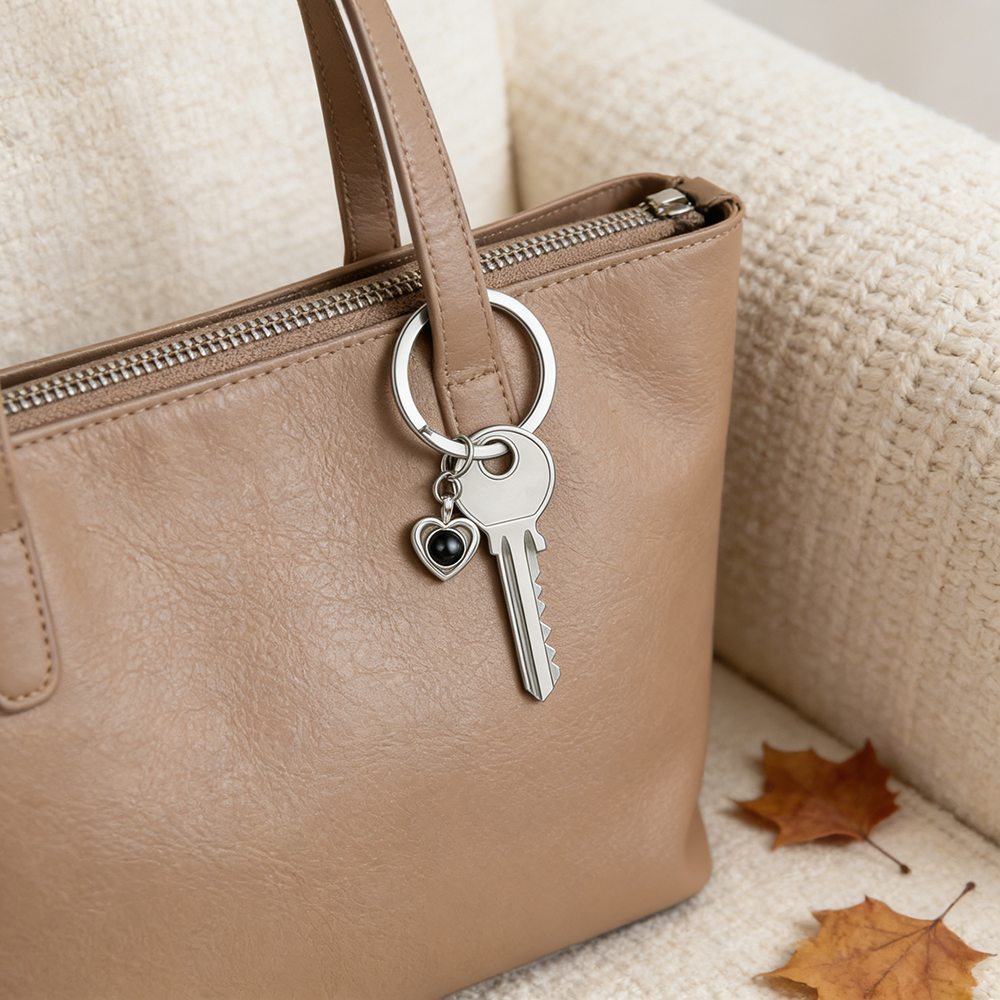 Personalisierter Schlüsselanhänger mit Herz und Projektionsfoto