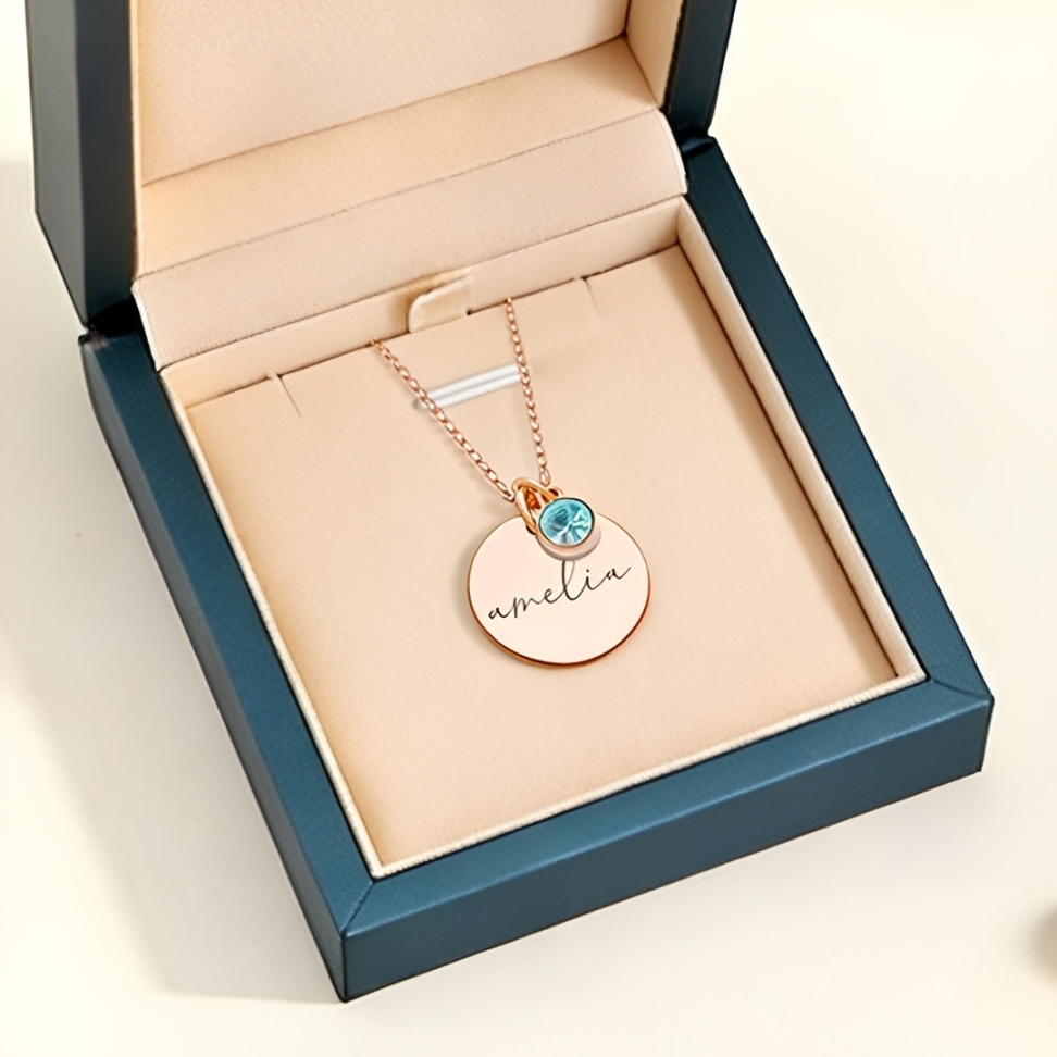 Personalisierte Name Rund Münze Halskette mit Geburtsstein