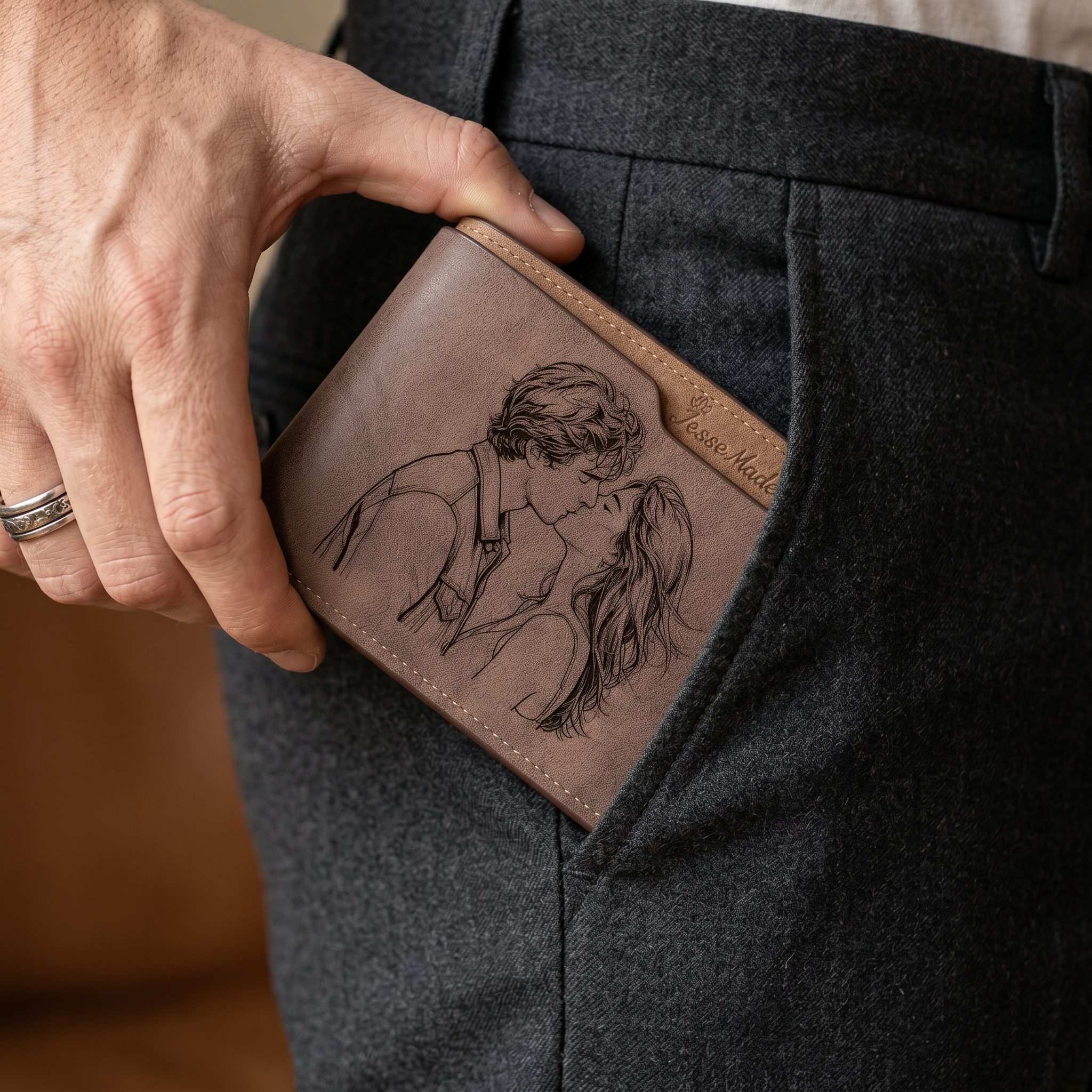 Herren Personalisierter Name & Buchstabe & Foto Lede Geldbörse Weihnachtsgeschenk