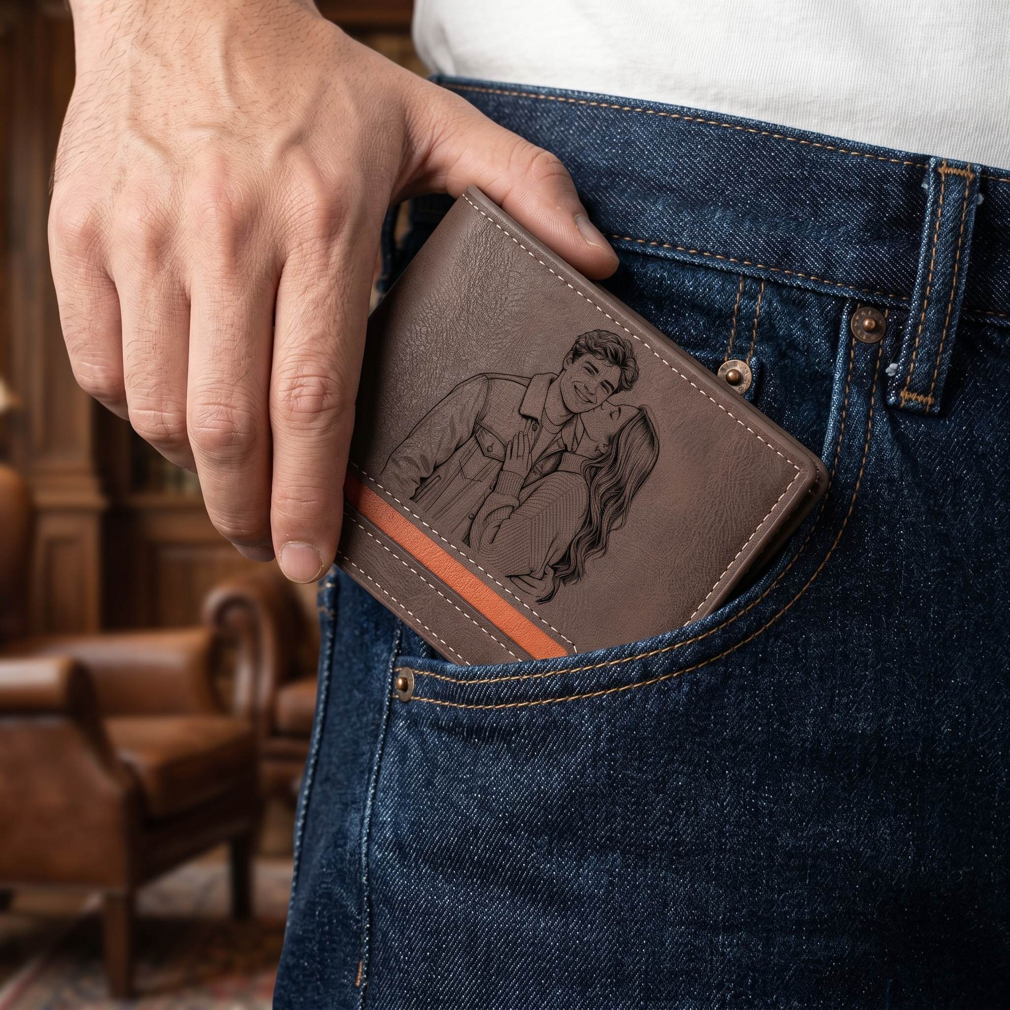 Personalisierte Herren Geldbörse mit Foto, Namen und Initiale aus Leder
