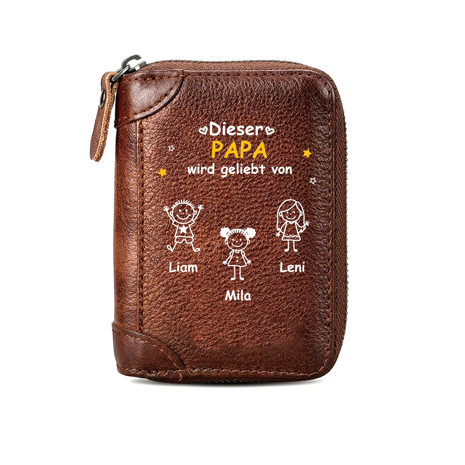 Personalisiertes Kartenetui aus echtem Leder mit Reißverschluss Dieser PAPA wird geliebt von