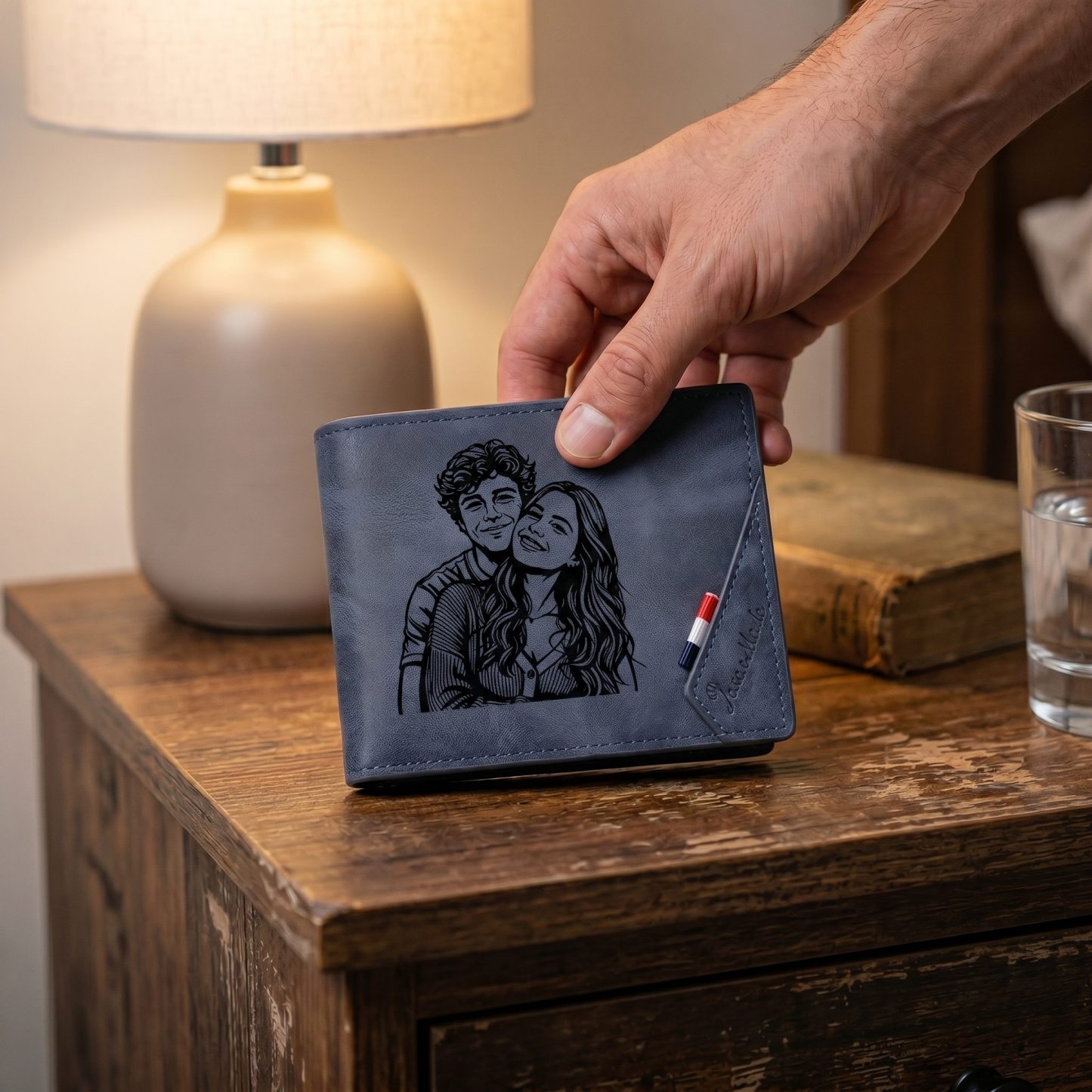 Personalisierte Herren‑Geldbörse mit Foto‑Gravur oder Monogramm Initiale
