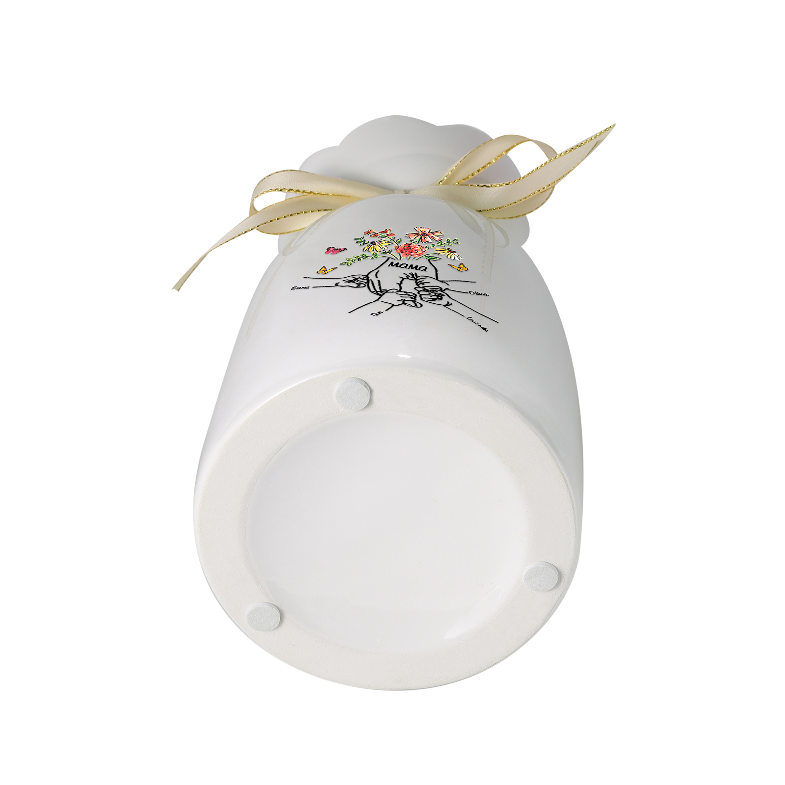 Personalisierte 4 Namen & Text Blumen & Schmetterling Familie Vase Geschenk für Mama/ Oma 