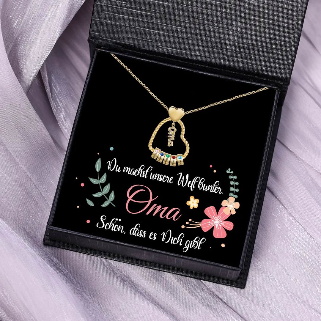 Personalisierte 5 Namen Herz Halskette mit 5 Geburtssteinen - Du machs