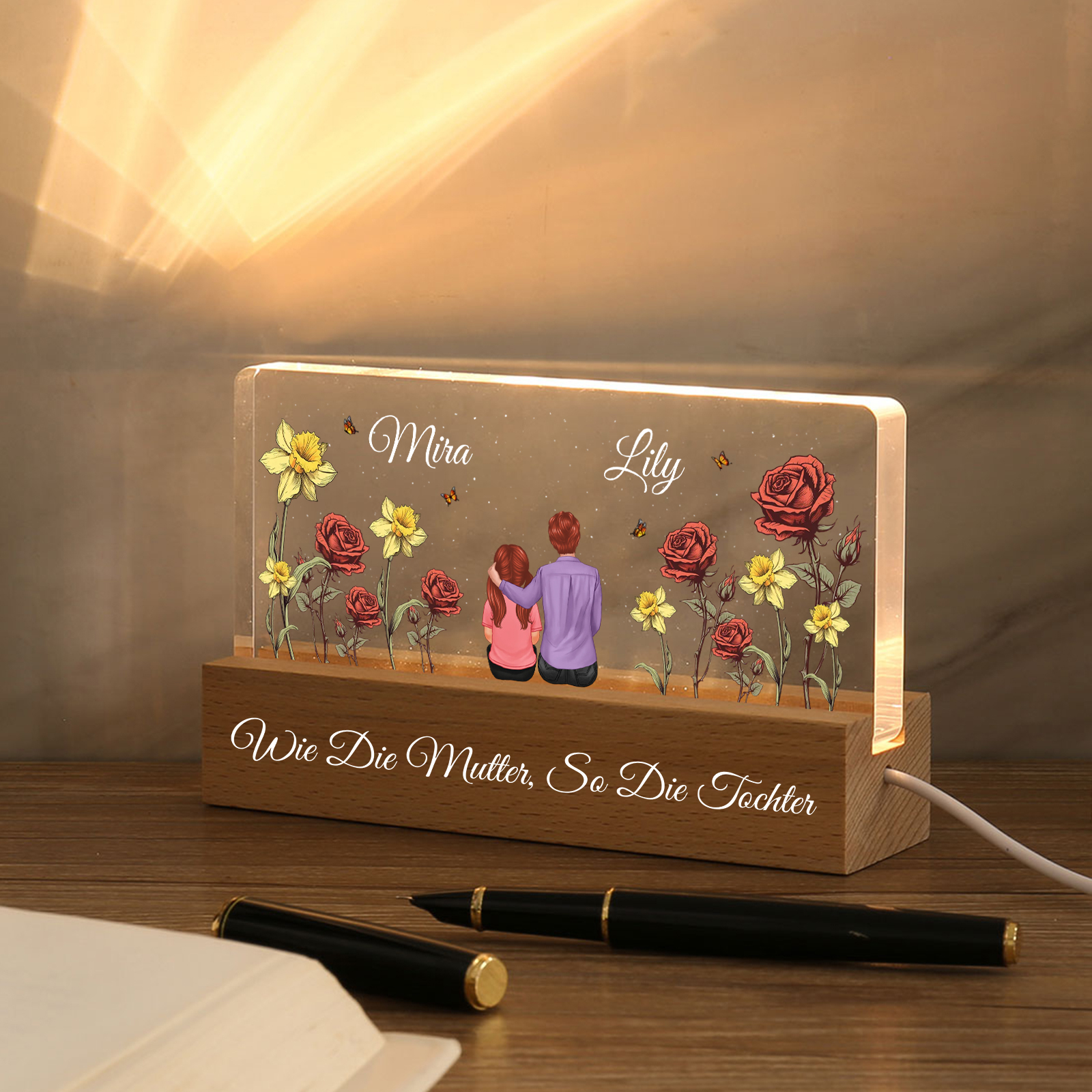 Personalisierte 6 Namen & Text Sonnenblume Elefant Nachtlicht Geschenk für Großmutter/Mutter zum Muttertag