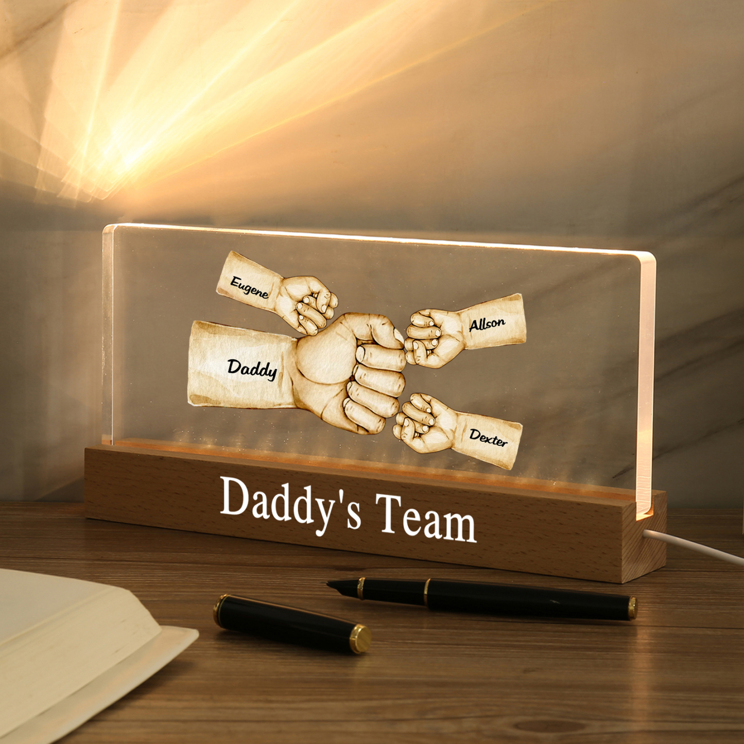 Personalisierte 4 Namen & Text PAPA Faust Nachtlicht Geschenk für Vater