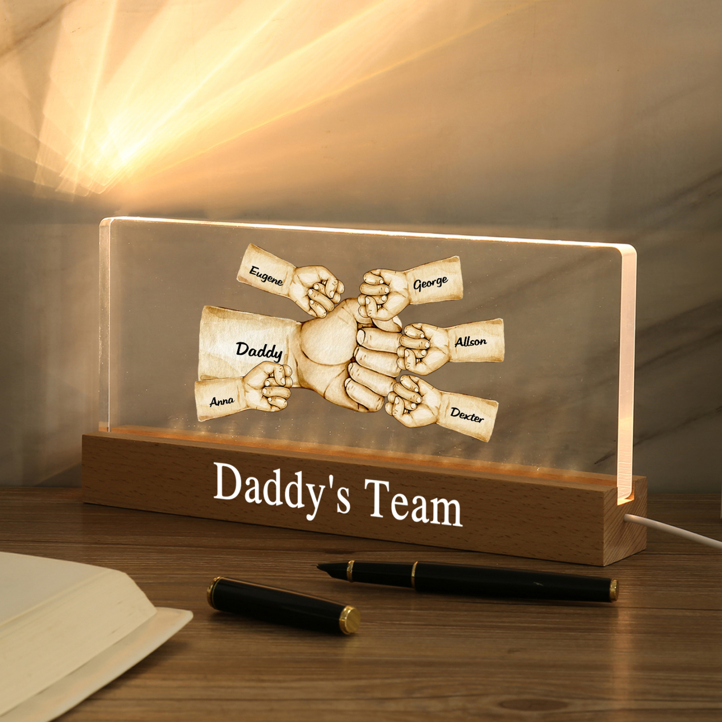Personalisierte 6 Namen & Text PAPA Faust Nachtlicht Geschenk für Vater