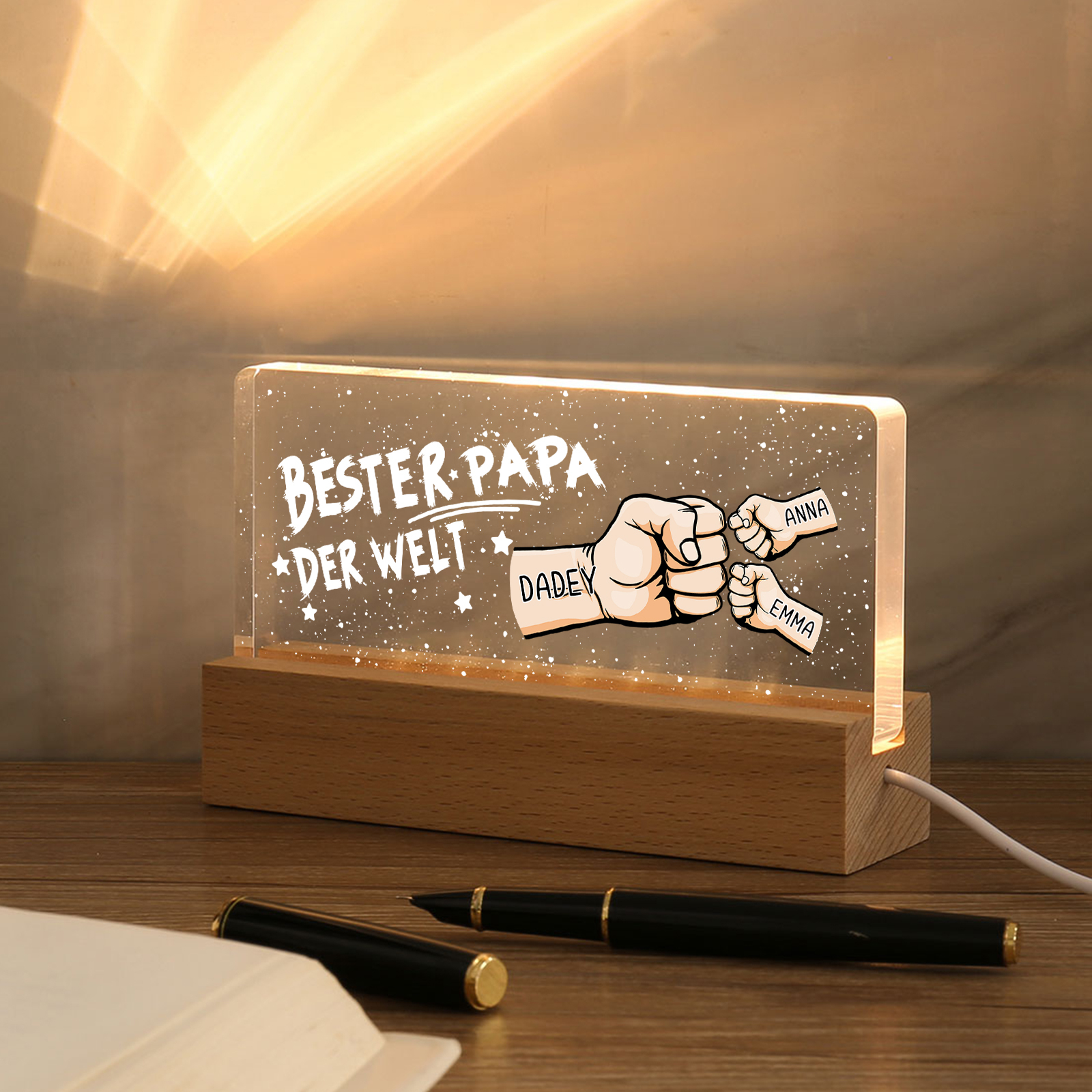 Personalisierte 3 Namen PAPA Faust Nachtlicht Geschenk für Vater-Bester Papa der Welt