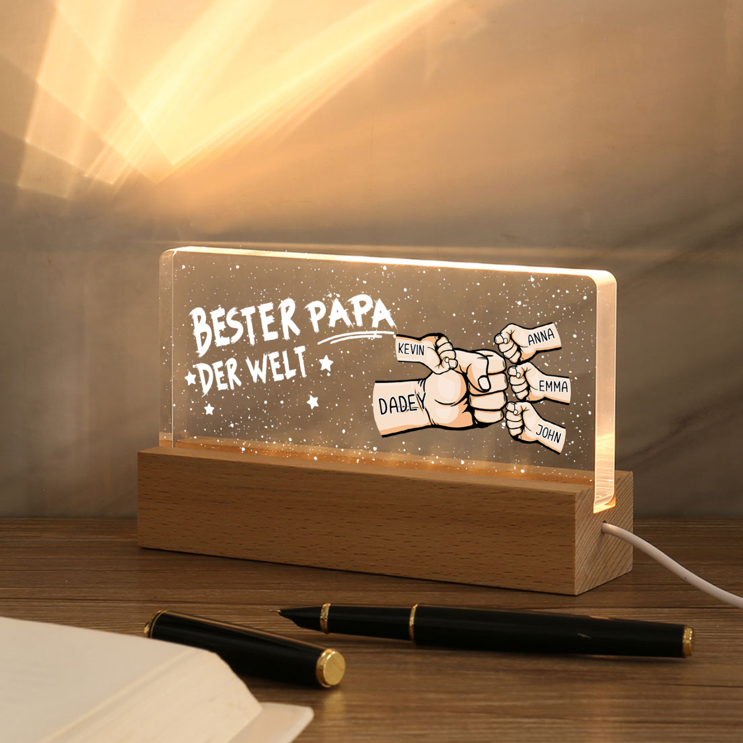 Personalisierte 5 Namen PAPA Faust Nachtlicht Geschenk für Vater-Bester Papa der Welt