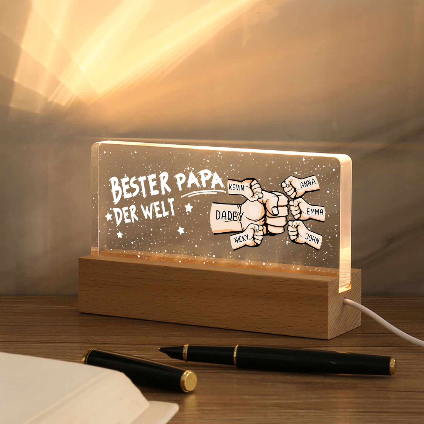 Personalisierte 6 Namen PAPA Faust Nachtlicht Geschenk für Vater-Bester Papa der Welt