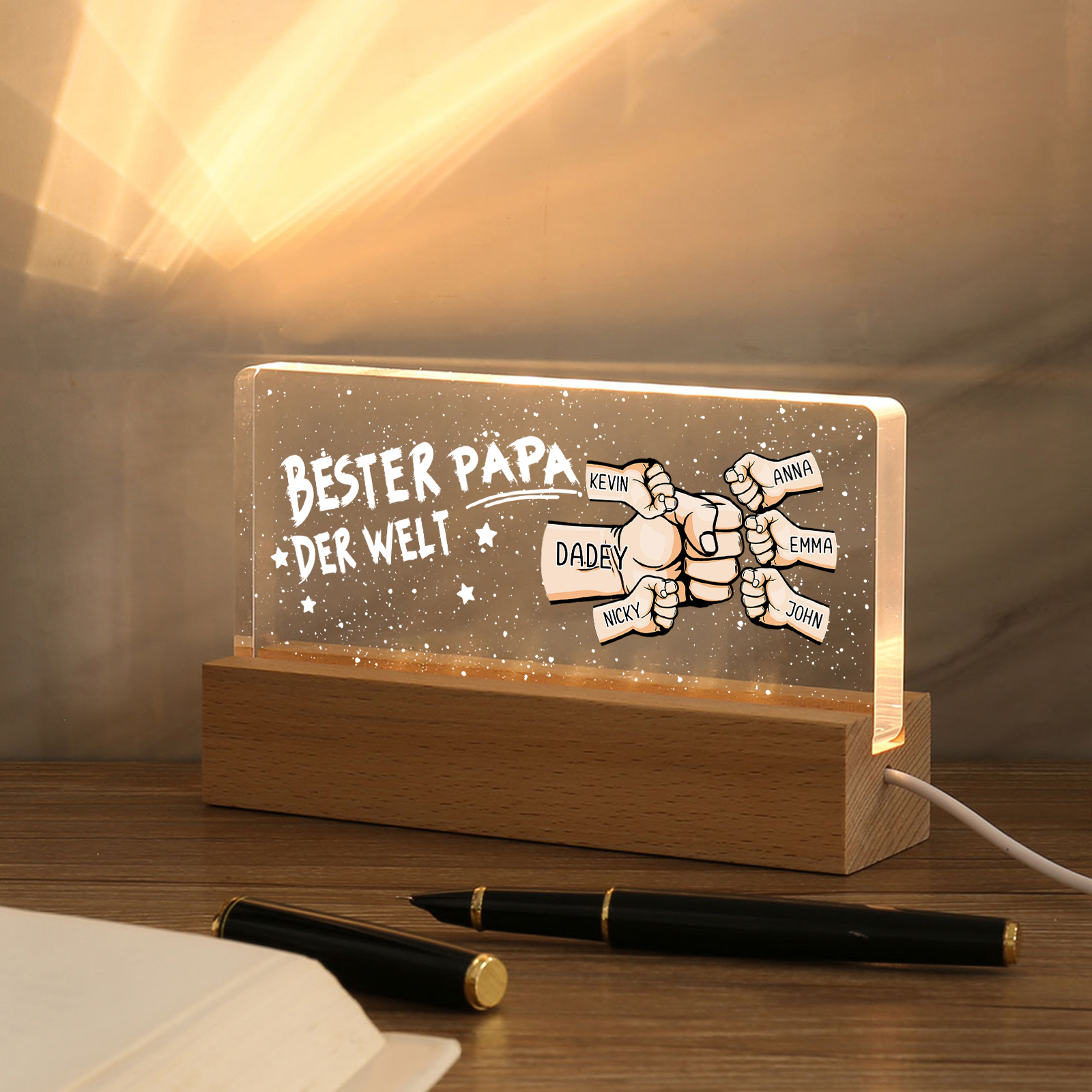 Personalisierte 6 Namen PAPA Faust Nachtlicht Geschenk für Vater-Bester Papa der Welt