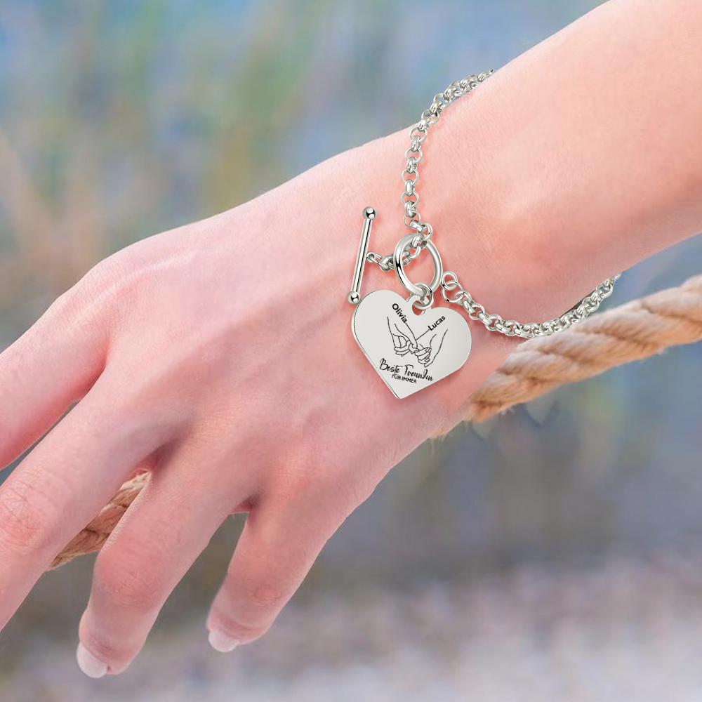 Personalisierte 2 Namen Edelstahl Armband mit Herzanhänger –Beste Freundin für immer– Geschenk für Freundin