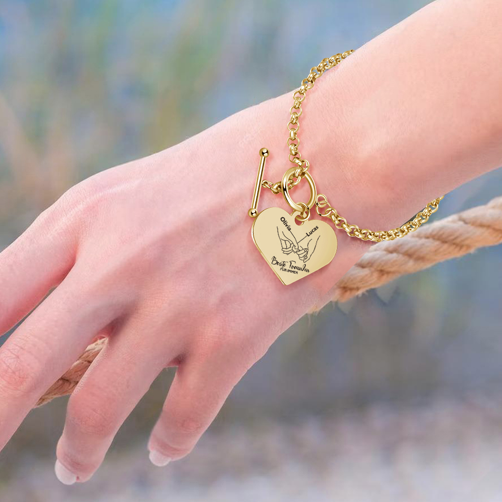 Personalisierte 2 Namen Edelstahl Armband mit Herzanhänger –Beste Freundin für immer– Geschenk für Freundin 