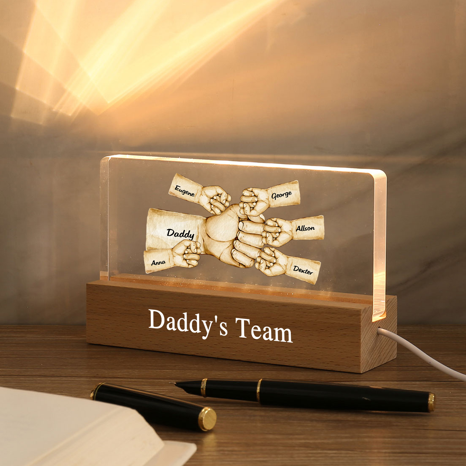 Personalisierte 6 Namen & Text PAPA Faust Nachtlicht Geschenk für Vater