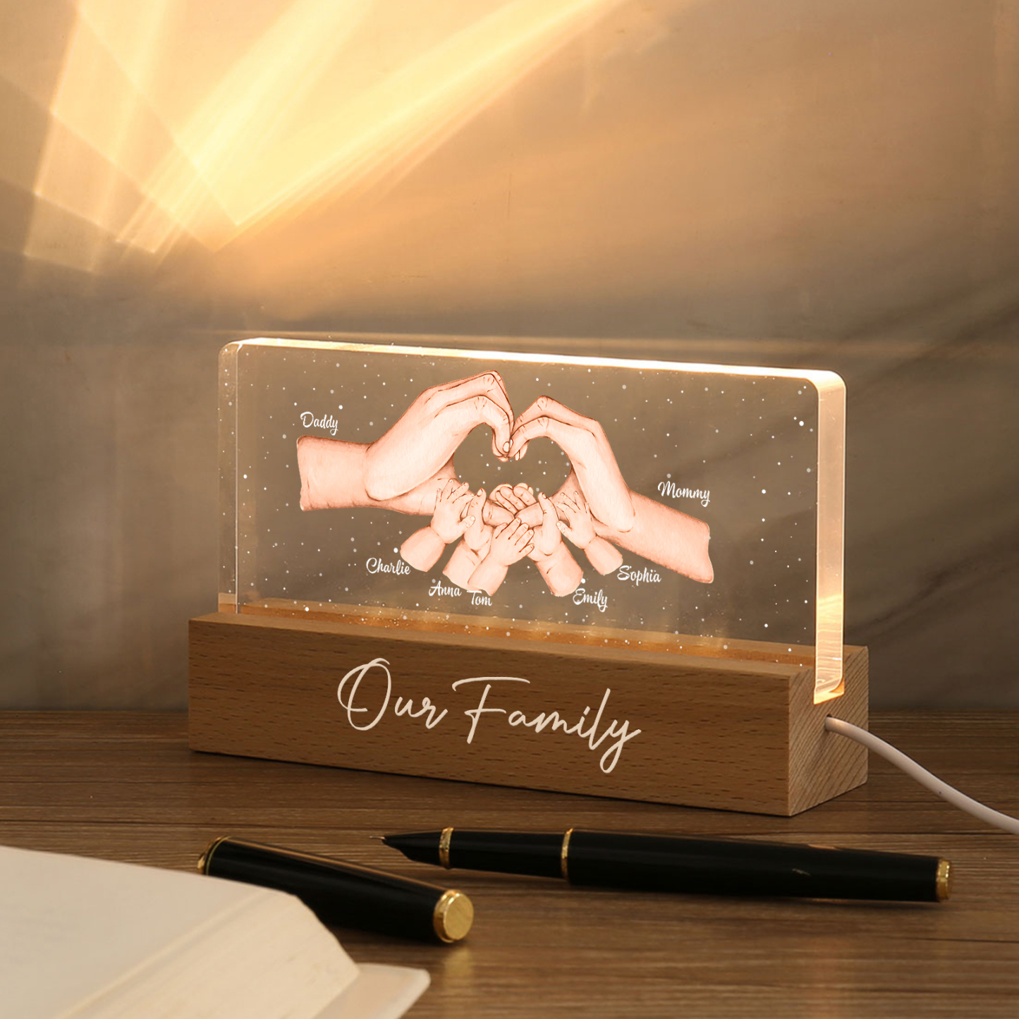 Personalisierte 7 Namen & Text PAPA Hand in Hand Nachtlicht Geschenk für Vater-Unsere Familie