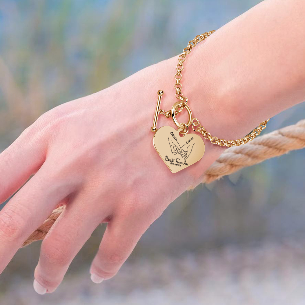 Personalisierte 2 Namen Edelstahl Armband mit Herzanhänger –Beste Freundin für immer– Geschenk für Freundin 