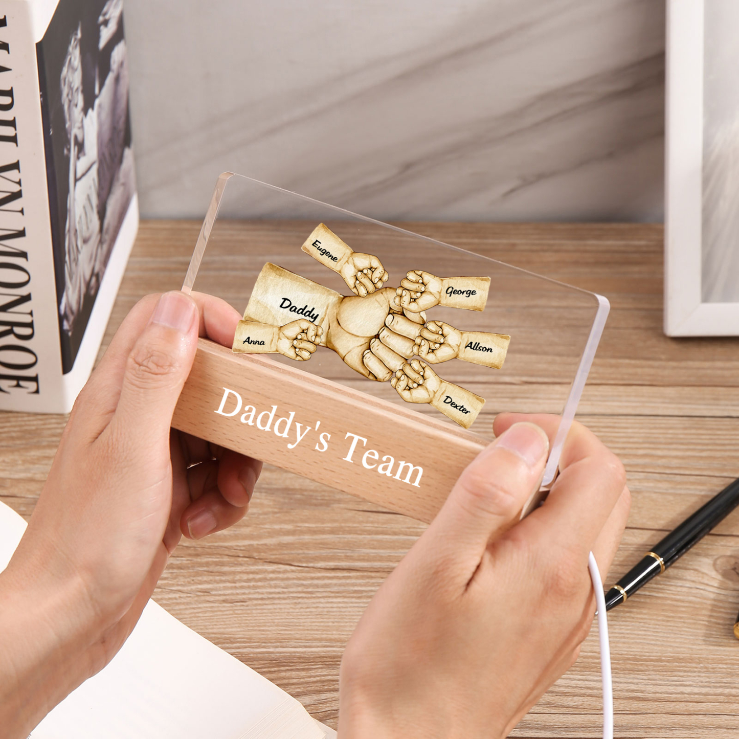 Personalisierte 6 Namen & Text PAPA Faust Nachtlicht Geschenk für Vater