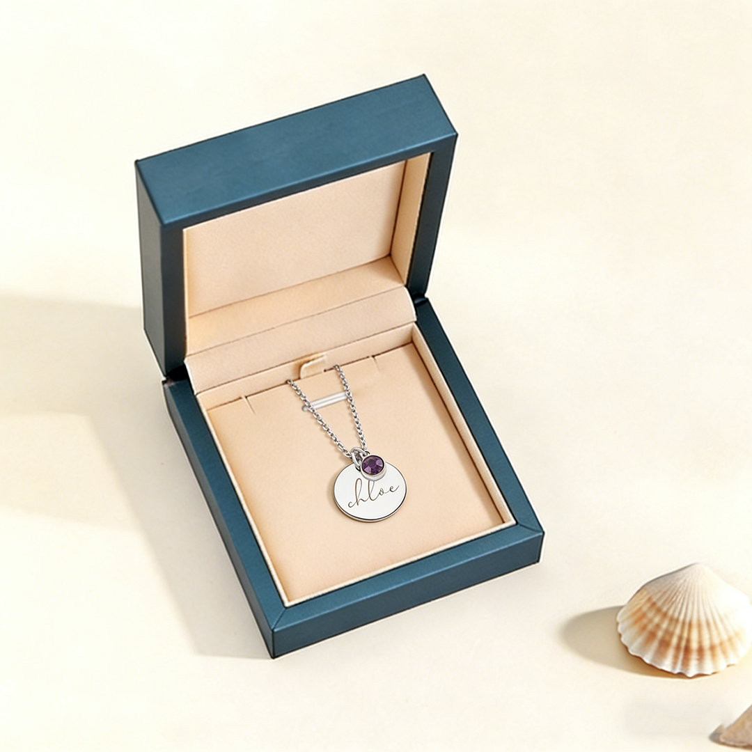 Personalisierte Name Rund Münze Halskette mit Geburtsstein