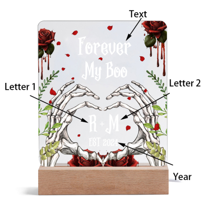 Personalisierter 1 Text & 2 Buchstaben & Jahr Halloween Skelett-Hände & Rosen Acryldeko