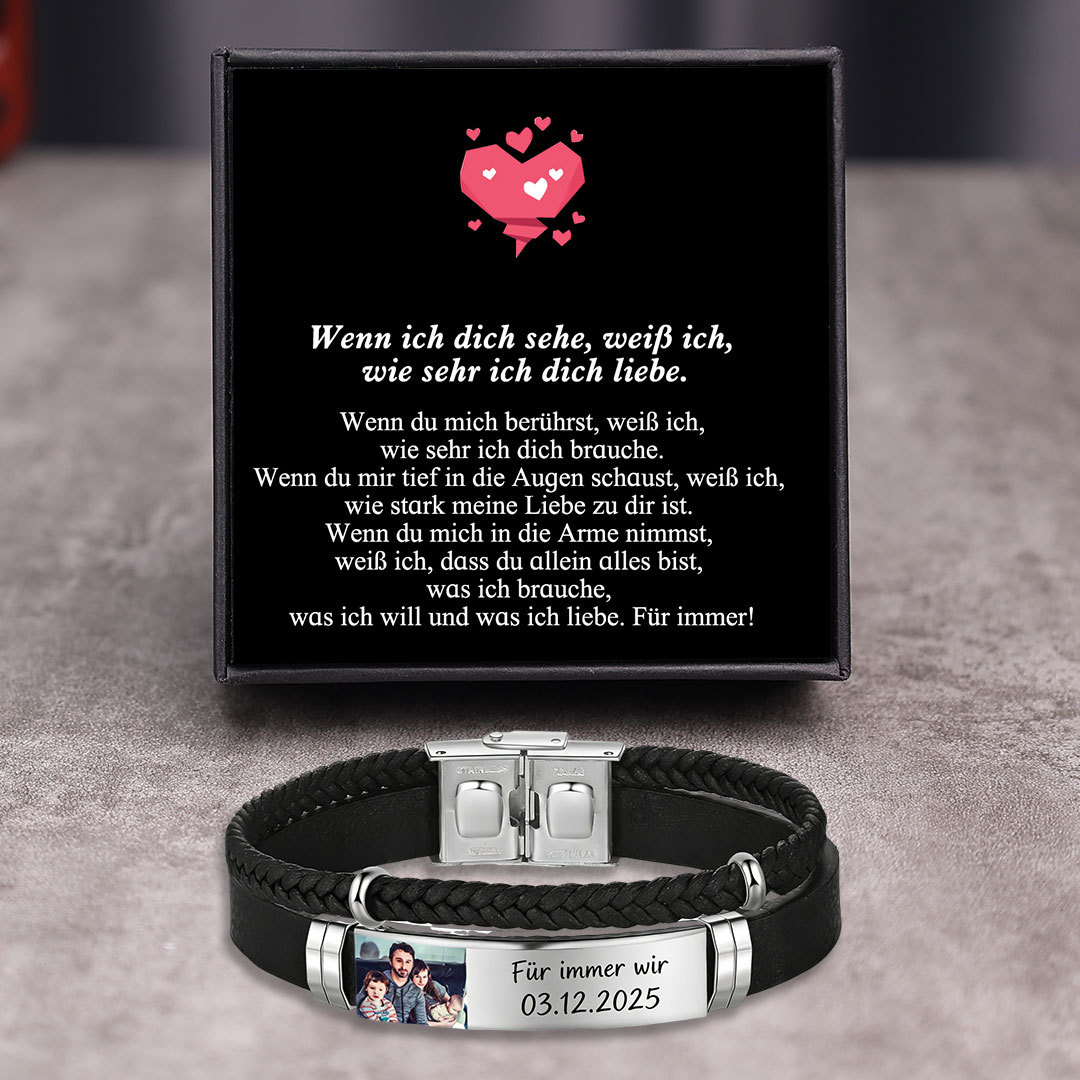 Herren Personalisierter 1 Text & Foto-Leder Armband Geschenkkarten-Set für Mann